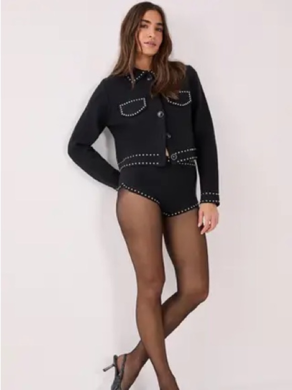 Nasty Gal Black Stud-Trim High-Waist Women's Shorts and Jacket